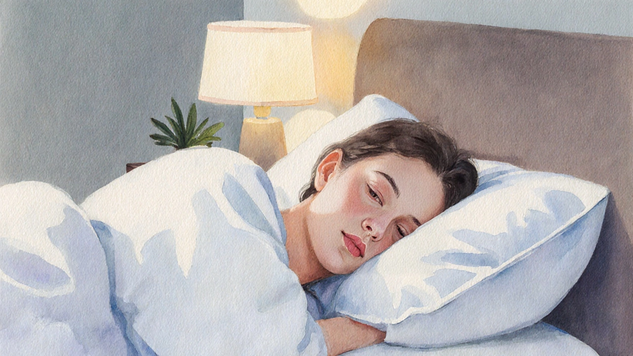 Боковой вид спящего, голова у стены, правильная подушка поддерживает шею