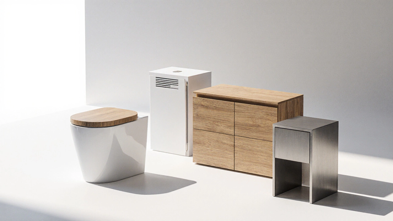 Пять вариантов закрытия ящика унитаза: полка, дверь, контейнер, шкаф, модуль.