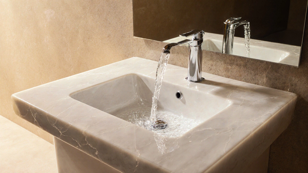 Глянцевая акриловая столешница с текущей водой, не впитывающей влагу.