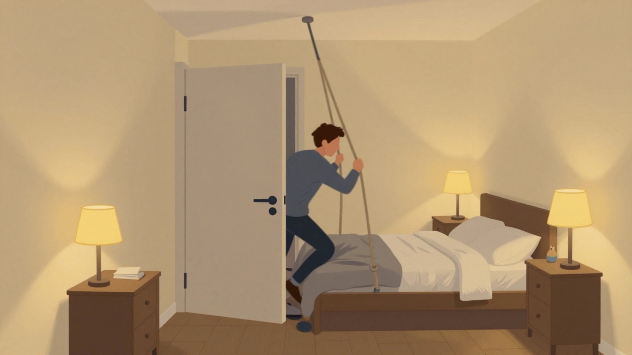 Дверь ударяется о кровать в тесной комнате