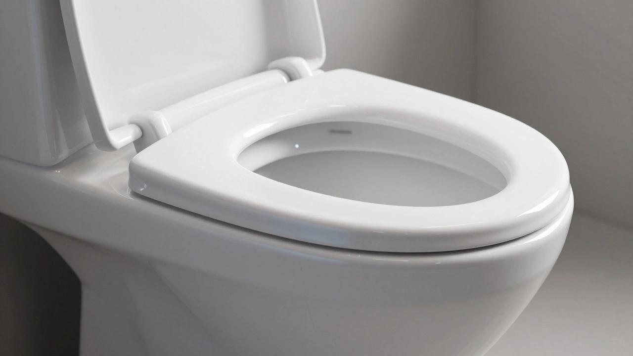 Крупный план безободкового унитаза с акцентом на гладкую поверхность