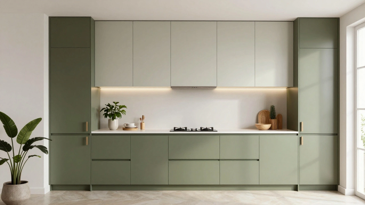 Кухня с комбинированными фасадами: матовые нижние и глянцевые верхние шкафы