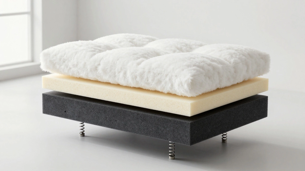 Схематичный разрез многослойного наполнителя дорогого дивана с независимыми пружинами