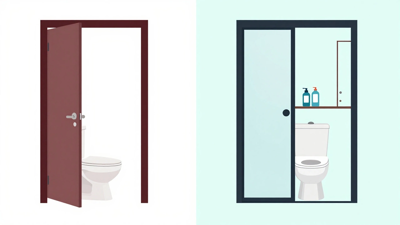 Сравнение неправильного и правильного расположения унитаза в маленьком туалете